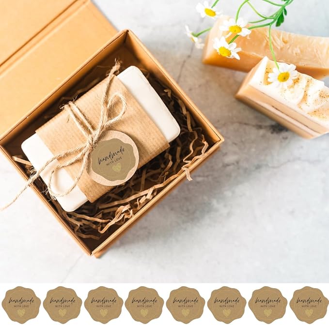 300 Made with Love Stickers1.75 with Gold Foil - for Small Business Owners, Handmade Goods, Bakery, Cookies, Cake Boxes, Bread, Chocolate Boxes, and Other Home Goods