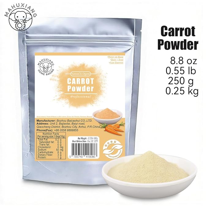 MAHUXIANG Organic Carrot Powder (8.8 oz / 250 g) — Single-Ingredient Carrot Powder for Baking, Cooking & Beverages, No Added Ingredients, Gluten-Free