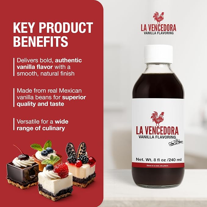 La Vencedora Mexican Vanilla – 8oz Bottles (Pack of 2) – Traditional Vanilla Flavoring for Baking, Cooking & Desserts – Made in Mexico