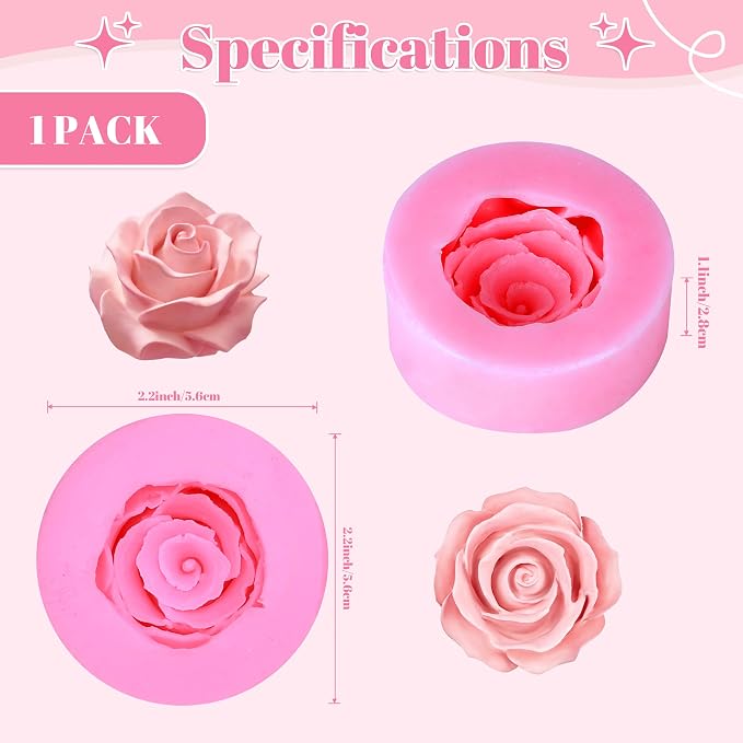 YunKo Flower Molds Silicone, Single Cavity 3D Rose Fondant Mold | Rose Silicone Mold and Baking Mold for cake decorating, fondant, chocolate, cupcake toppers, and home bakers