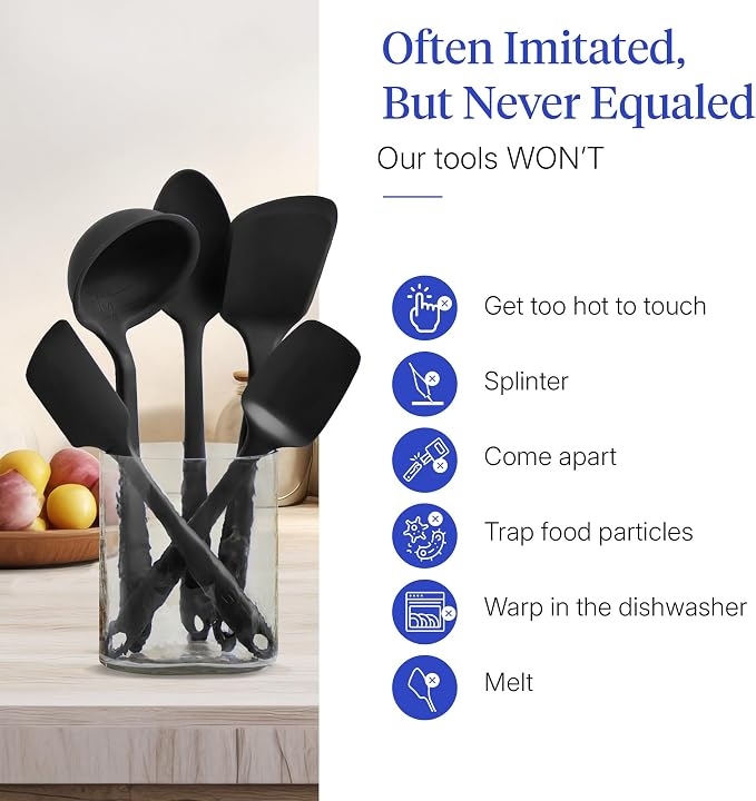 GIR: Get It Right 5-Piece Silicone Ultimate Kitchen Utensils Set - Ladle, Spatula, Flip, Spoon & Spoonula - Non-Toxic Cooking Utensils for Nonstick Cookware, Cooking and Baking - Black