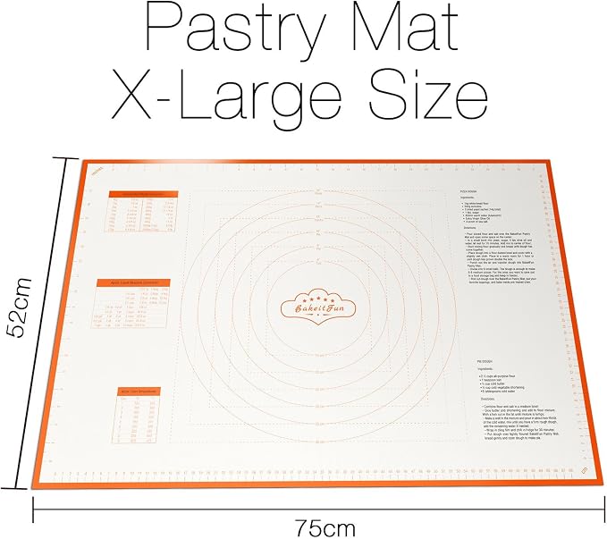 Silicone Pastry Mat X-Large 29.5 x 20.5 Inches, Nonstick Dough Rolling Mat with Measurement Markings, Heat Resistant to 450°F, BPA Free, Dishwasher Safe Baking Mat
