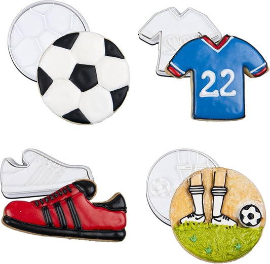 Mostop Sport Cookie Cutter Set with Stampers - Soccer, Uniform, Sports Shoes, Game, Cake Decoration Tools, Party Supplies, Favors