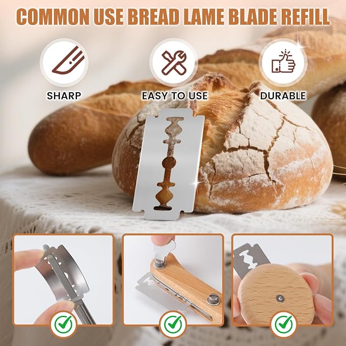 CUNSENR Bread Lame Blades Refill – Stainless Steel Scoring Blades for Perfect Bread Art, Suitable for Slicing and Scoring Sourdough, Baguettes, and More (5 Blades)