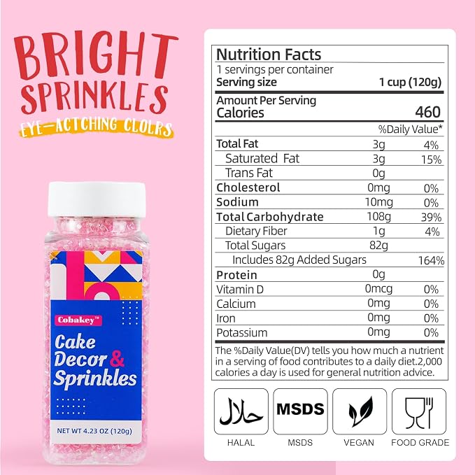 Valentine Sanding Sugar Mix 4.23 oz Edible Pink White Sprinkle Sparkling Sugar Mix, Perfect for Cake Decorations, Baking, Ice Cream, Cookies, Cupcake Topper Wedding Party Celebrations