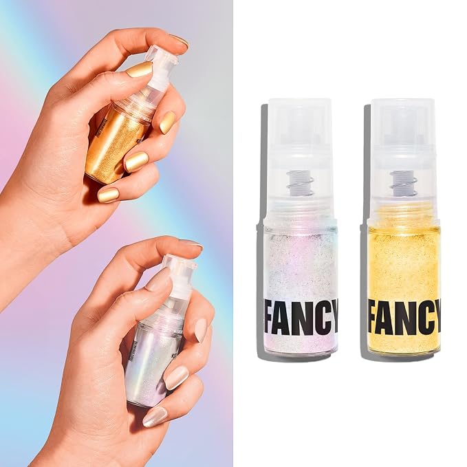 Fancy Sprinkles Fancy Dust Duo Edible Glitter Spray Pump | Moonstone Iridescent & Fool's Gold | 2-Pack Glitter for Drinks, Cocktails & Cake Decorating | Vegan & Gluten Free | 4gm each