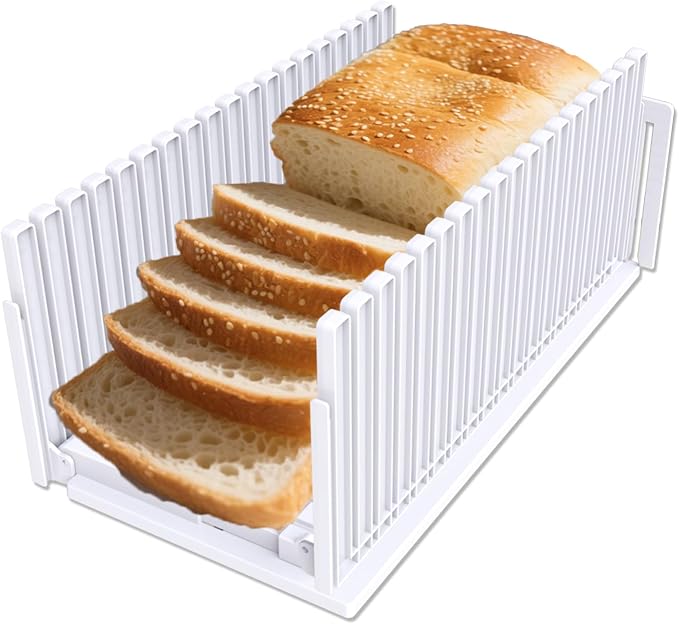 Bread Slicer for Homemade Breads , Adjustable Thickness Slicing Guide , Foldable Portable Bread Cutter Suitability for Homemade Breads, Bagel ,Cakes - Kitchen Gadget, Baking Tool ,Gifts for Mom Dad