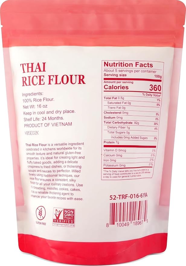 52USA Thai Rice Flour 16 oz*24 (1 Pound*24), Rice Flour for Baking or Cooking, Product of THAILAND, All Natural White Rice Flour, 1 Box