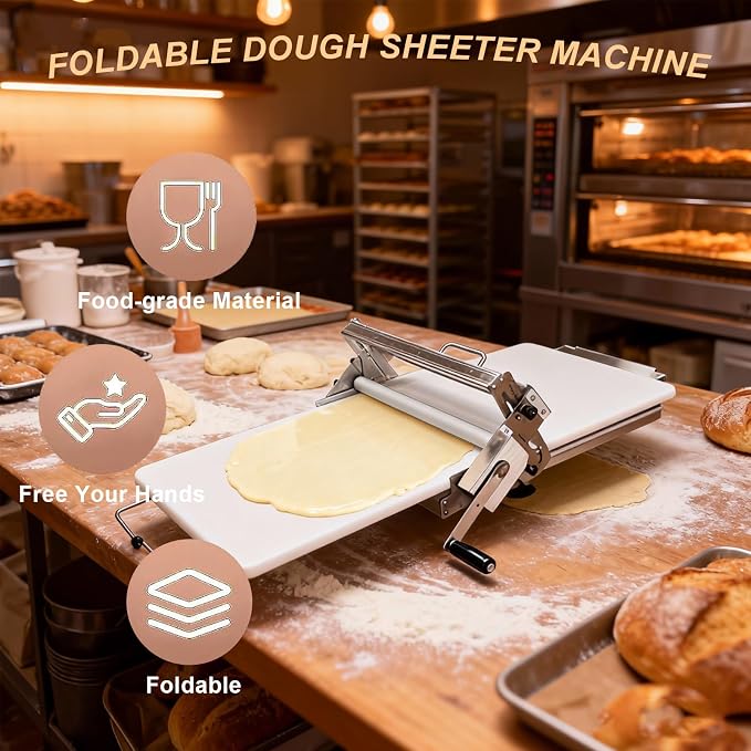 Dough Sheeter Machine,Foldable Manual Dough Rolling Machine with Adjustable Thickness 0-25mm,Stainless Steel Portable Pastry Roller for Commercial Home Bakery,Puff Pastry & Pizza Dough (40.5"x22.8") | Dough Sheeter Machine,Foldable Manual Dough Rolling...