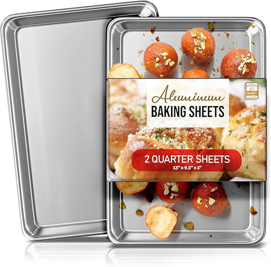 Eatex Aluminum Baking Sheet Set, 2 Pack Cookie Sheet Set, 9x13 Baking Pan Set, Warp Resistant Cookie Sheets for Baking Nonstick, Steel Baking Pans Set, Baking Sheets for Oven, Quarter Sheet Pan