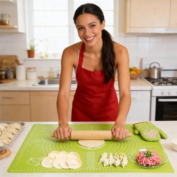 Silicone Baking Mat with Measurements, Non-Slip Non Stick Pastry Mat Sheetfor for Dough,Pastry, Bread, Cookies, Pizza, Fondant, Pasta (Green, 27.6"L x 19.7"W)