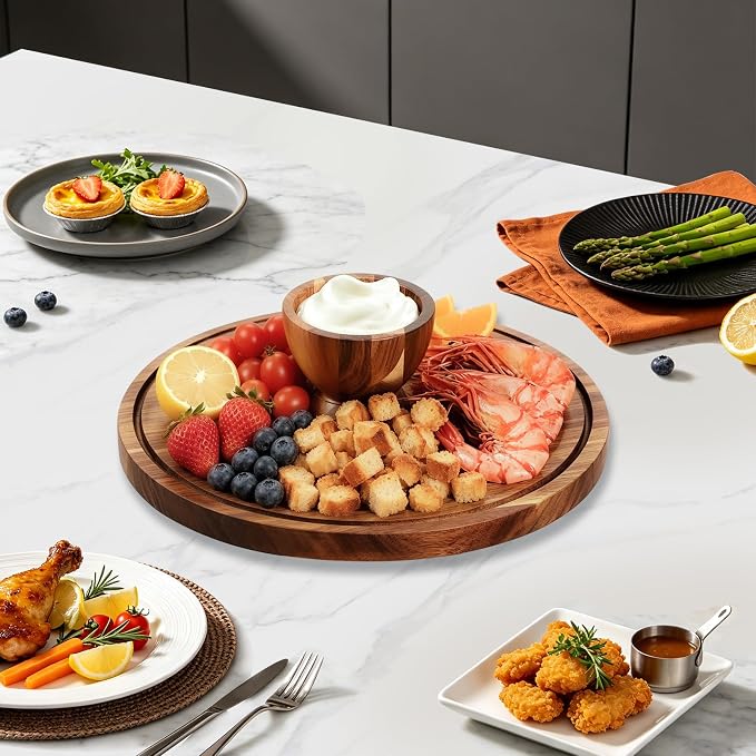 Acacia Wood Cake Stand with Lid, 12in Cake Stand with Acrylic Dome (Not Glass), 2-In-1 Cake Display Stand for Charcuterie Board, Chips & Dips, Fruit Platter, Wedding, Birthday, Parties