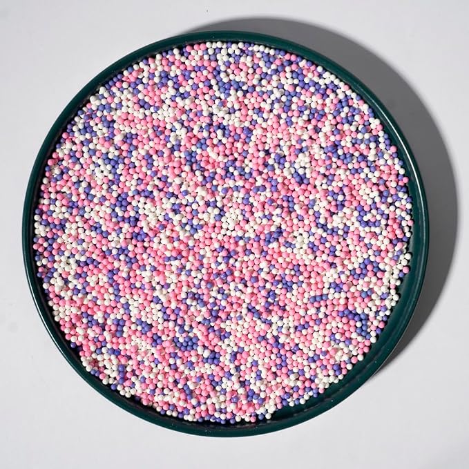 Nonpareils Sprinkles 130g/4.6oz, White Pink Purple Edible Pearl Sprinkles for Cake Decorations, Baking, Ice Cream, Cookies, Cupcake Topper Sugar Pearls for Cake Decorating(2mm Pink Purple)