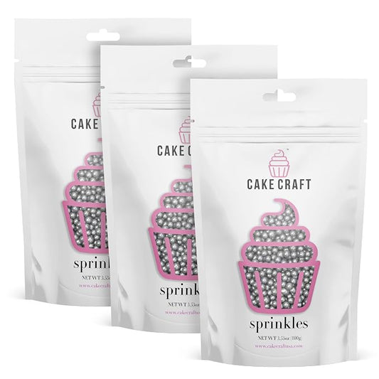 Cake Craft Sprinkles – 3-Pack (100g Each) | Decorating Cakes, Cupcakes, Cookies & More | Silver – Sugar Pearls
