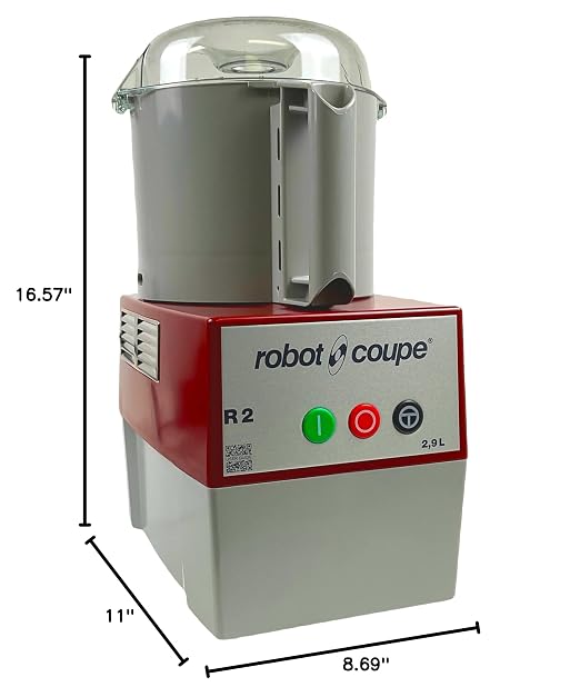Robot Coupe R2B, Food Processor Cutter and Mixer, 3-Quart Polycarbonate Bowl, 1 HP, 120v, Gray/Red/Clear, Vertical Cutting, Pulse Control, Smooth "S" Blade, Commercial Kitchen Use