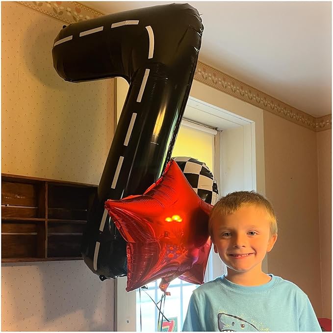 Race Car 7 Balloon, Number Balloons 40 Inch, 7th Black Birthday Decorations for Kids Boys, Race Car Themed Party Decorations for Men, Number 7 Balloon
