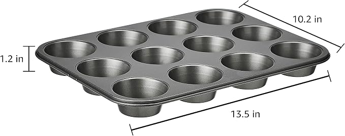 Amazon Basics Nonstick Muffin Pan, Set of 2, Sturdy, Oven Safe, Bakes Evenly, Easy to Clean, 12 Cups, Gray, 13.9x10.55x1.22"