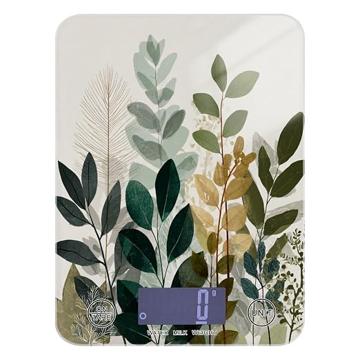 Food Scale Kitchen Scale for Baking Cooking Digital Food Weighing Measuring Scale Small Waterproof Electric Food Scale Beige Boho Style Leaves
