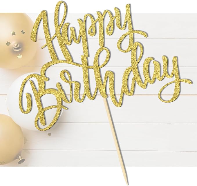 Happy Birthday Cake Decorations, Gold Double-Sided Glitter Letters, Birthday Party Supplies, Cake Topper Decorations (Gold)