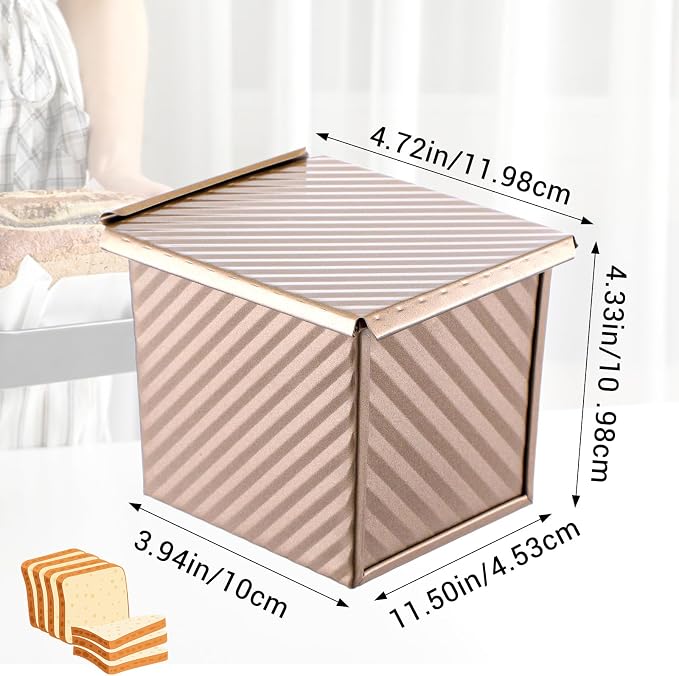 2 Pcs Square Nonstick Square Loaf Pan With Lid, 4.53 x 3.94 x 4.33 inch Mini Toast Box for Home Baking, Mini Cube Toast Box Ideal Baking Set Gift