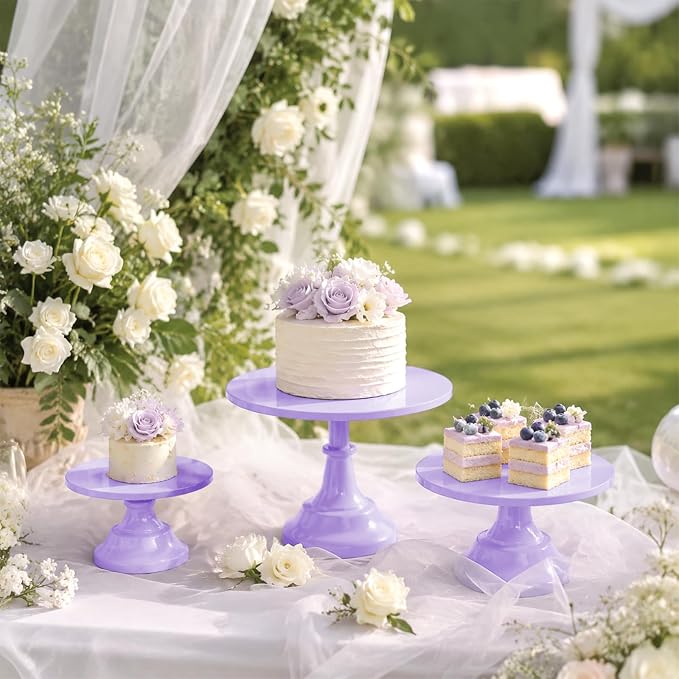 3 Pcs Cake Stand Set Metal Round Cake Holder Cupcake Stands 8/10/12 inch Purple Dessert Display Stands Dessert Table Decorations for Birthday Parties, Baby Shower,Wedding Banquets and Anniversary