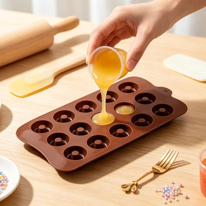 15 Cavity Donut Shaped Silicone Candy Molds For Chocolate Candy Set Of 2