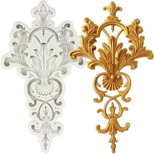 Baroque Fondant Molds Curlicues Scroll Lace Silicone Mold Relief Flower Mold 3D Sculpted For Sugar Cake Decorating Cupcake Topper Candy Chocolate Gum Paste Polymer Clay