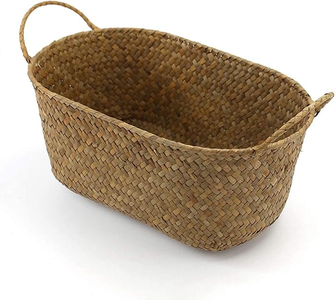 Handmade Woven Basket Straw Food Organizer Rattan Breadfruit Case Holder(S,24X15X9cm)