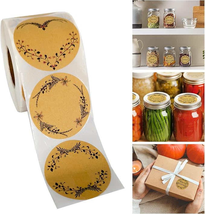 500PCS 2" Kraft Sticker Labels for Jars Canning Organizing - Homemade with Love, Waterproof Adhesive, Easy Write & Peel (Brown, 2 Inch) (Yellow Round Kraft)