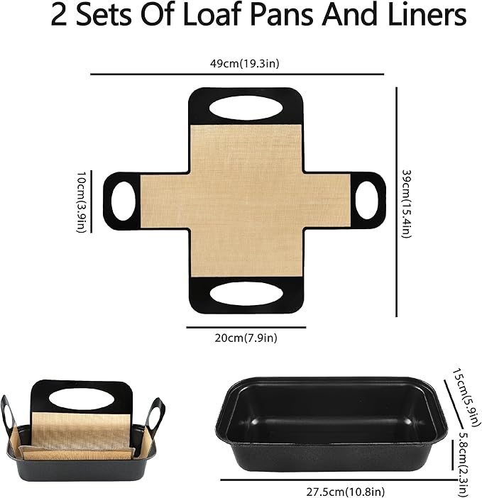 Cokuma Loaf Pans, 9*5-Inch, 2 Set with Non-stick Liners for Homemade Bread | Easy to release, Oven safe up to 440℉, Non-stick coating, Bread baking pan for banana bread meatloaf and sourdough
