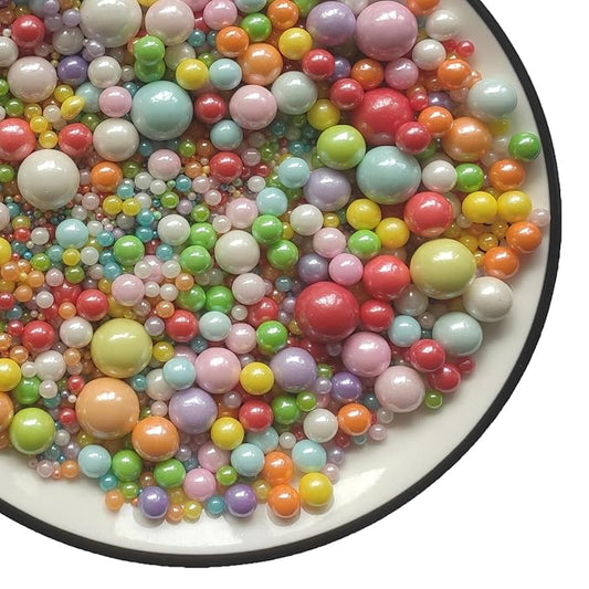 Edible Rainbow Pearls Sugar Sprinkles 4.23 oz, Mix size Candy Pearl for Cake Decorating and Cupcake Toppers Cookie Decorations Ice Cream Topping Wedding Shower Party Valentines Halloween Christmas