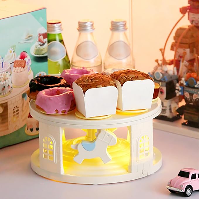 Rotating Dessert Machine Cake Stand, Cake Turntable Automatic Rotating Cupcake Display Stand with Light and Music for Cake, Cupcake Decorating Supplies