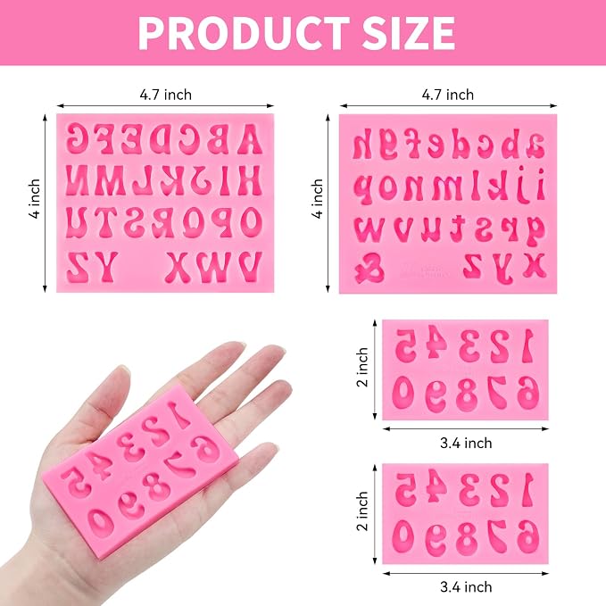 Puyeipt 4 Pcs Silicone Letter Molds for Chocolate, 0-9 Number and 26 Alphabet Letter Molds Fondant Mold for Edible Cake Dessert Decorating
