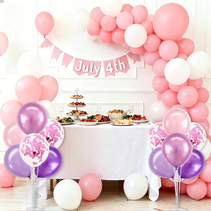 TONIFUL 4 Set Metallic Purple Pink Balloon Centerpieces for Table,Balloon Stand Kit for Kid Party Decor,Girls Birthday Decorations Wedding, Baby Shower, Graduation Decorations