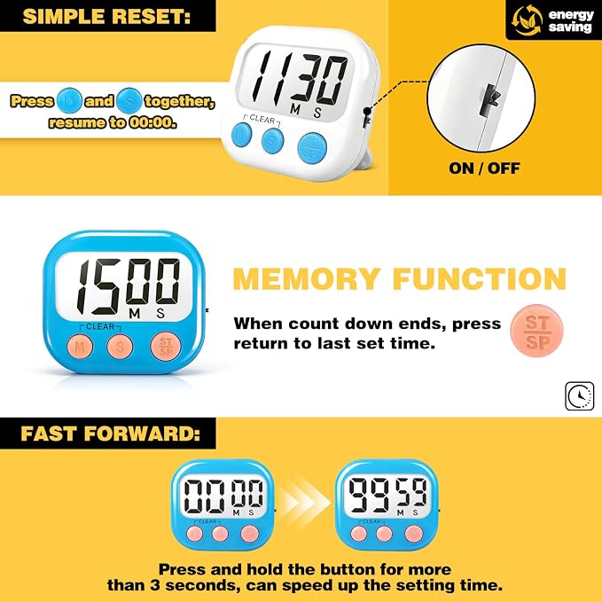 Classroom Timers for Teachers Kids Large Magnetic Digital Timer Teacher Supplies 2 Pack-Blue White