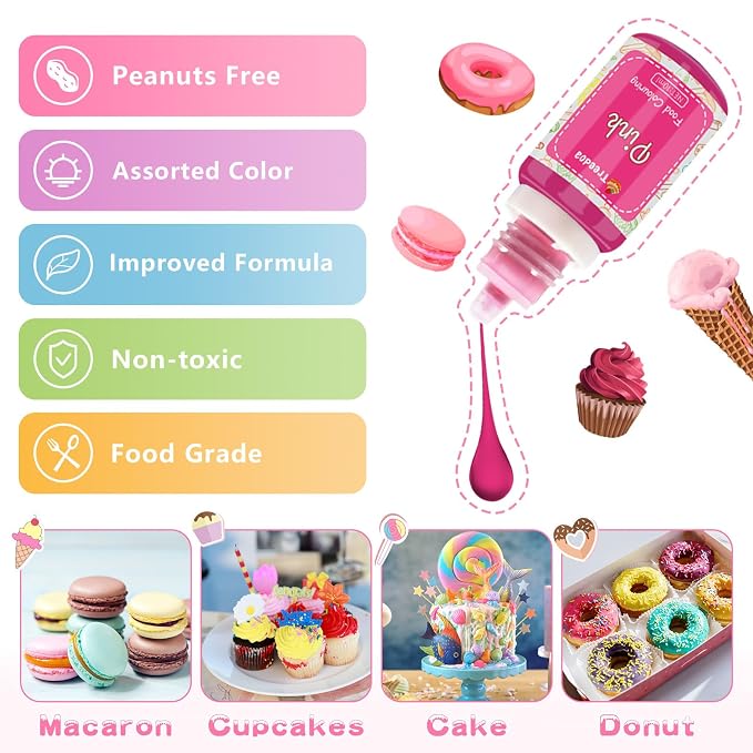 Food Coloring Liquid Set,12 Colors x10ml Food Grade Vibrant Food Dye Concentrated Liquid Coloring for Cake Decorating,Baking,Easter Eggs,Fondant,Icing,Slime Making DIY Supplies Kit-0.35 Fl. oz/Bottles