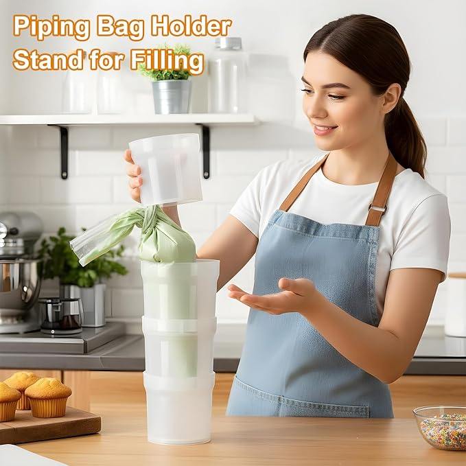 Pastry Piping Bag Holder Stand, Stackable Translucent Piping Bag Holder | Stand for Filling Hands-Free Adjustable Height Cream Icing Bags Rack for Baking