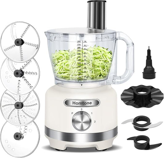 Homtone 16 Cup Food Processor Large, 9-in-1 Vegetable Chopper with 7 Blades for Shredding, Slicing, French Fry Cutting, Meat Grinding, Dough Kneading, 3 Speeds, Dishwasher Safe