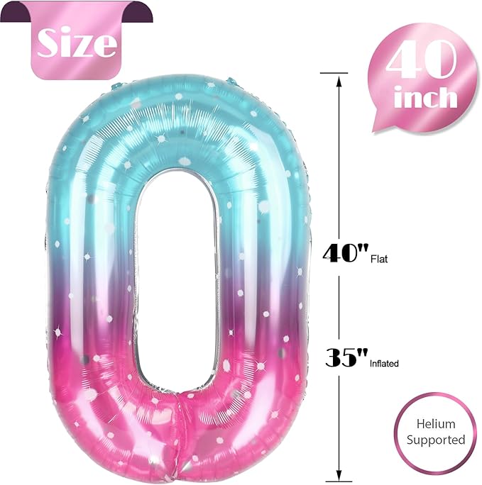 Starry Sky Number 0 Balloon 40 Inch, 0 Balloon Number for 10th 20th 30th 40th 50th 60th Birthday Decorations, Starry Sky Party Supplies