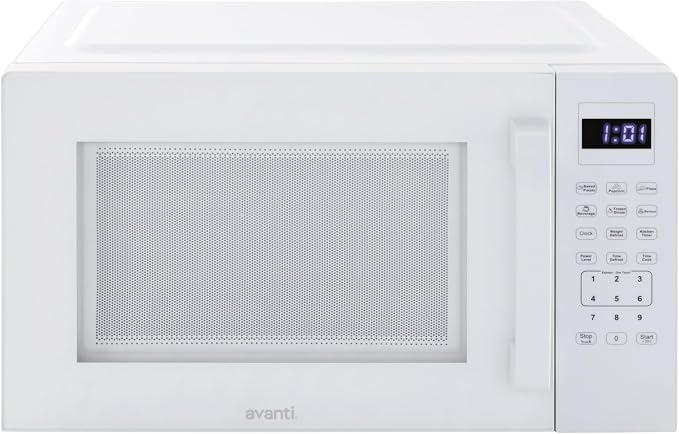 Avanti Microwave Oven 1000-Watts Countertop Compact with 9 Pre-Set Cooking Settings, Speed Defrost & By Weight, Electronic Control Panel and Glass Turntable, 1.5-Cu.Ft., White