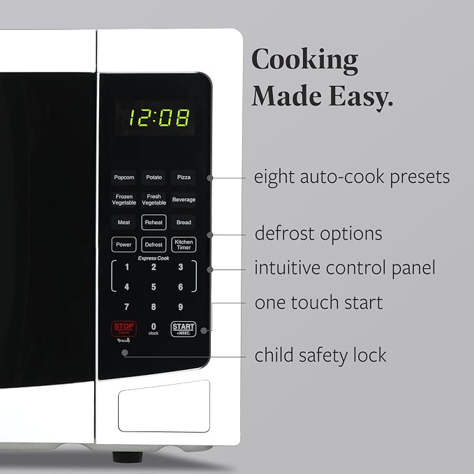 Farberware 1.1 Cu. Ft. Countertop Microwave Oven – 1000 Watts Power, Auto Cook Settings, Defrost, Easy Clean and Child Safety Lock - White