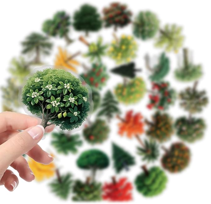 56 pcs Tree Plant Clear PET Stickers, Four Seasons Forest Leaf Palm Transparent Die-Cut Decals, Waterproof Aesthetic Stickers for Journal Scrapbook Planner Nature DIY Craft Decor