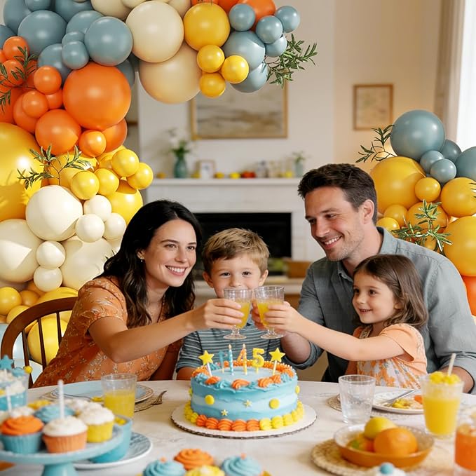 Here Comes the Son Balloon Arch Kit, 124Pcs Boho Retro Dusty Blue Burnt Orange Yellow Ivory White Balloons for Baby Shower First Trip Around the Sun Sunshine Theme Birthday Party Decorations