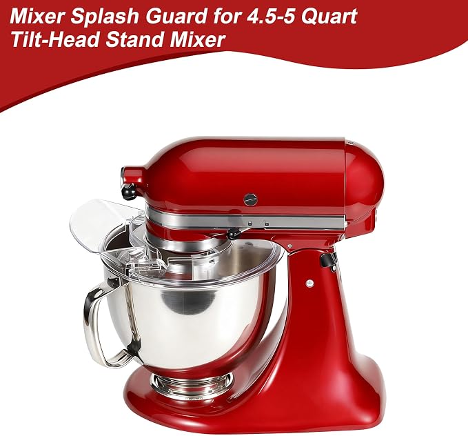 Pouring Shield for KitchenAid 4.5-5 Quart Tilt-Head Stand Mixer, Fits Stainless Steel Glass Ceramic Bowls | Splash Guard Mixer Bowl Cover with Removable Pour Spout, Clear Splatter Guard Mixer Accessory