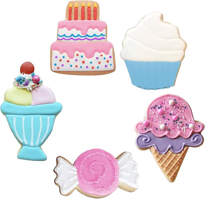 Ann Clark Candy and Sweets Cookie Cutters 5-Pc. Set Made in the USA, Ice Cream Cone, Cupcake, Candy, Cupcake, Cake, Ice Cream Sundae