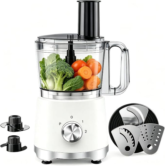 Simple Deluxe Food Processor 10.5 Cup, 2.6QT Multi-use Electric Vegetable Grinder with Slice Shred Chop Knead Functions, Kitchen Appliance for Fruit Smoothie & Dough Mixing, White