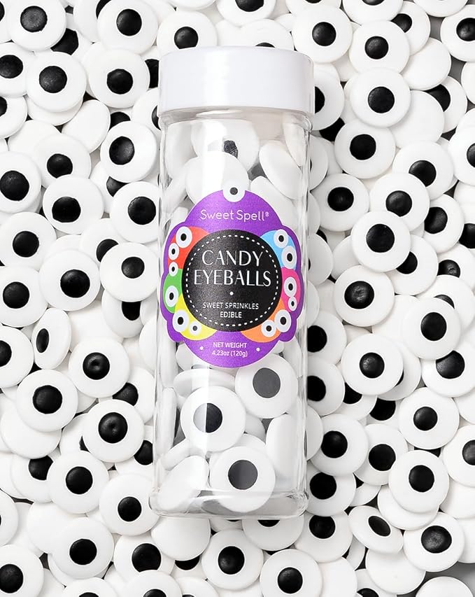 Sweet Spell Candy Eyeballs - Edible Candy Eyes Sprinkles for Decorating Halloween Cookies, Cakes, Cupcakes, and Baking (120g/4.2oz, 17 mm)