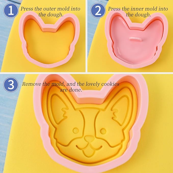Dog Cookie Cutters 8 Pcs Cartoon Puppy Cookie Stamps Cupcake Pancake Pie Pastry Biscuit Molds for Dog Party (Puppy C)