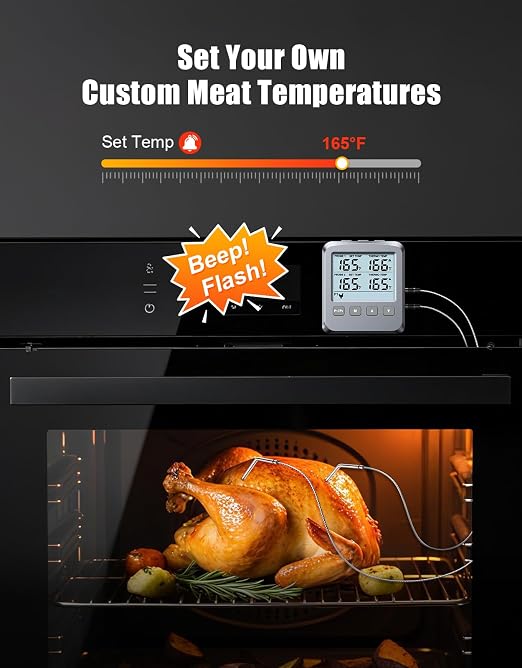 Dual Probe Meat Thermometer Digital for Cooking, Grilling & Smoking with Large LCD Backlight & Alarm, Kitchen Food Grill Thermometer, Smoker Accessories for BBQ Oven Oil Fry, Gifts for Men Dad