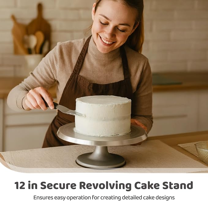 OMISTAR Aluminium Alloy Revolving Cake Stand, 12 in Cake Decorating Turntable, Non-Slip Rotating Platform, Smooth 360° Rotations for Cake Decorating and Baking Parties